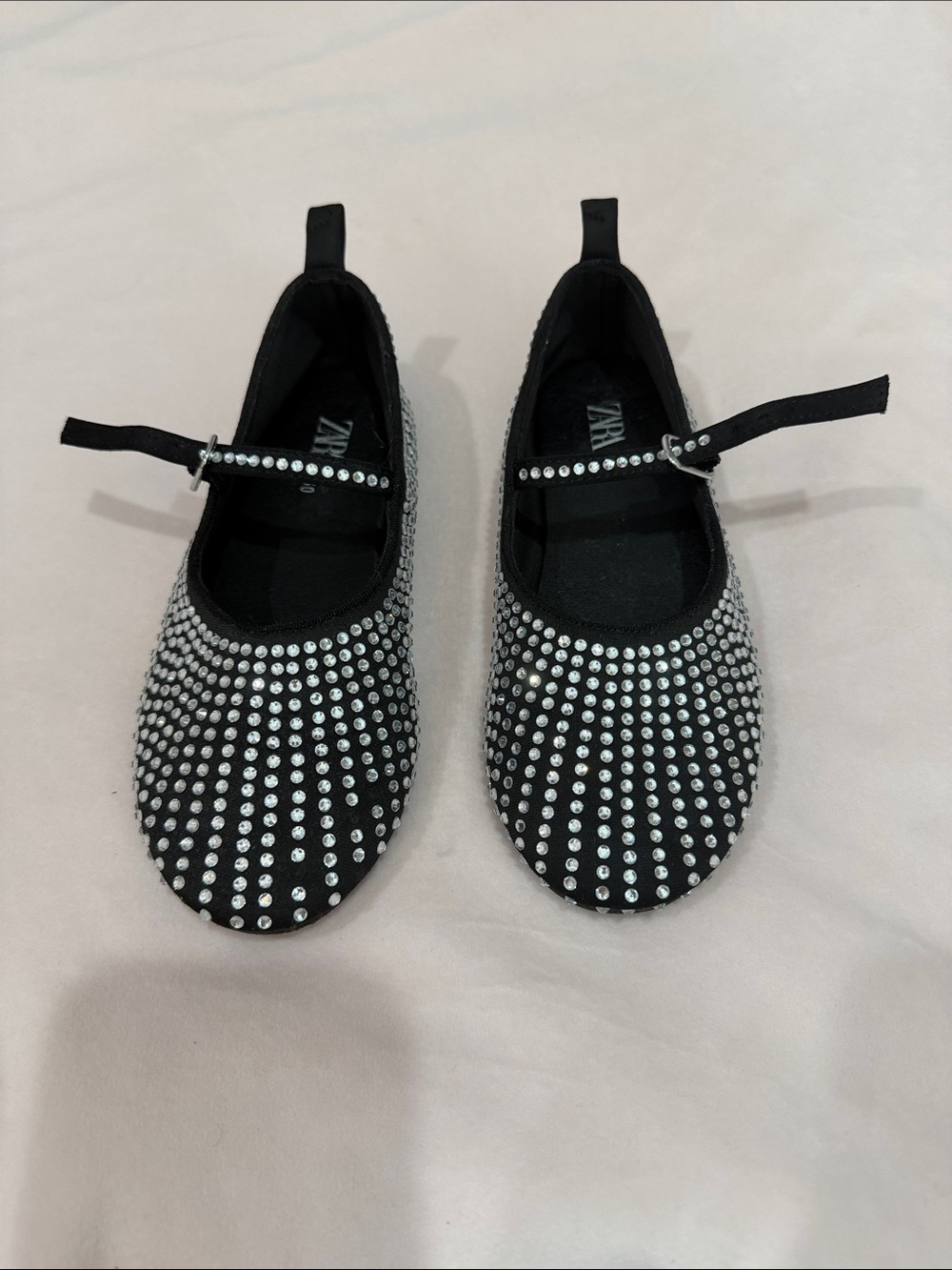Zara girls Black Crystal-Studded Mary Jane Flats
